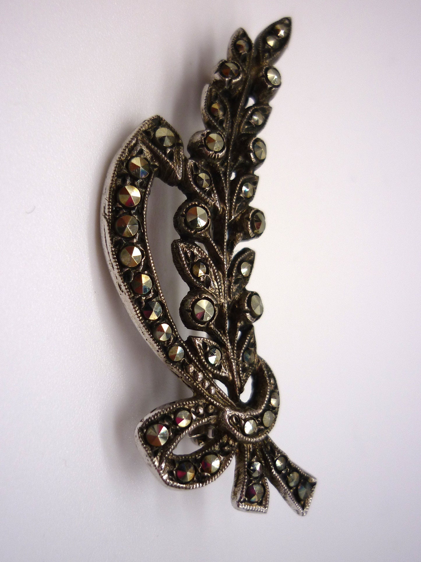 Marcasite  Flower Stem & Bow Brooch