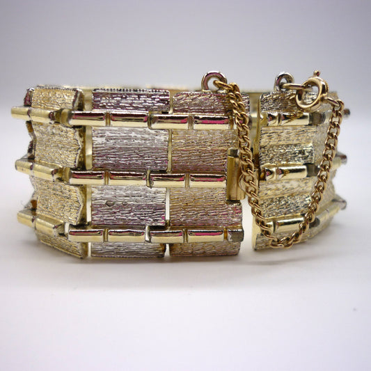 Vintage Jewelcraft Panel Bracelet: Gold & Silver Tone, 1950s Jewelry