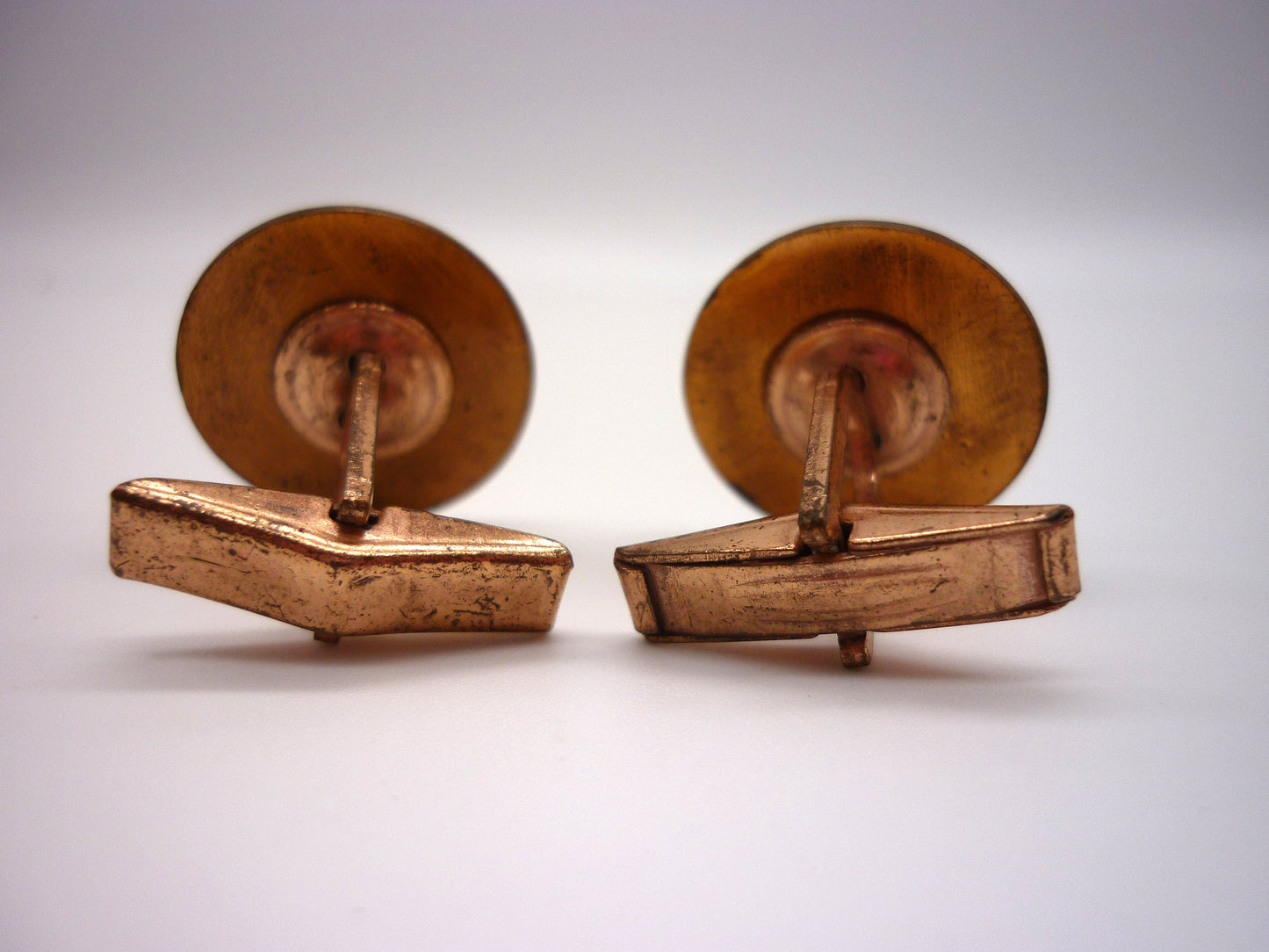 Vintage Enamel on Copper Cufflinks, Acrylic Pour, Rainbow Abstract Swirl