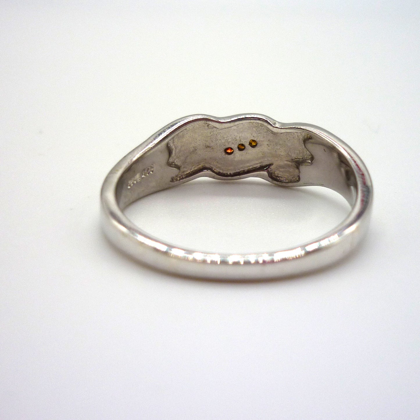 Silver Band with Textured Dot Pattern and 3 Little Orange Gemstones Size 8.5
