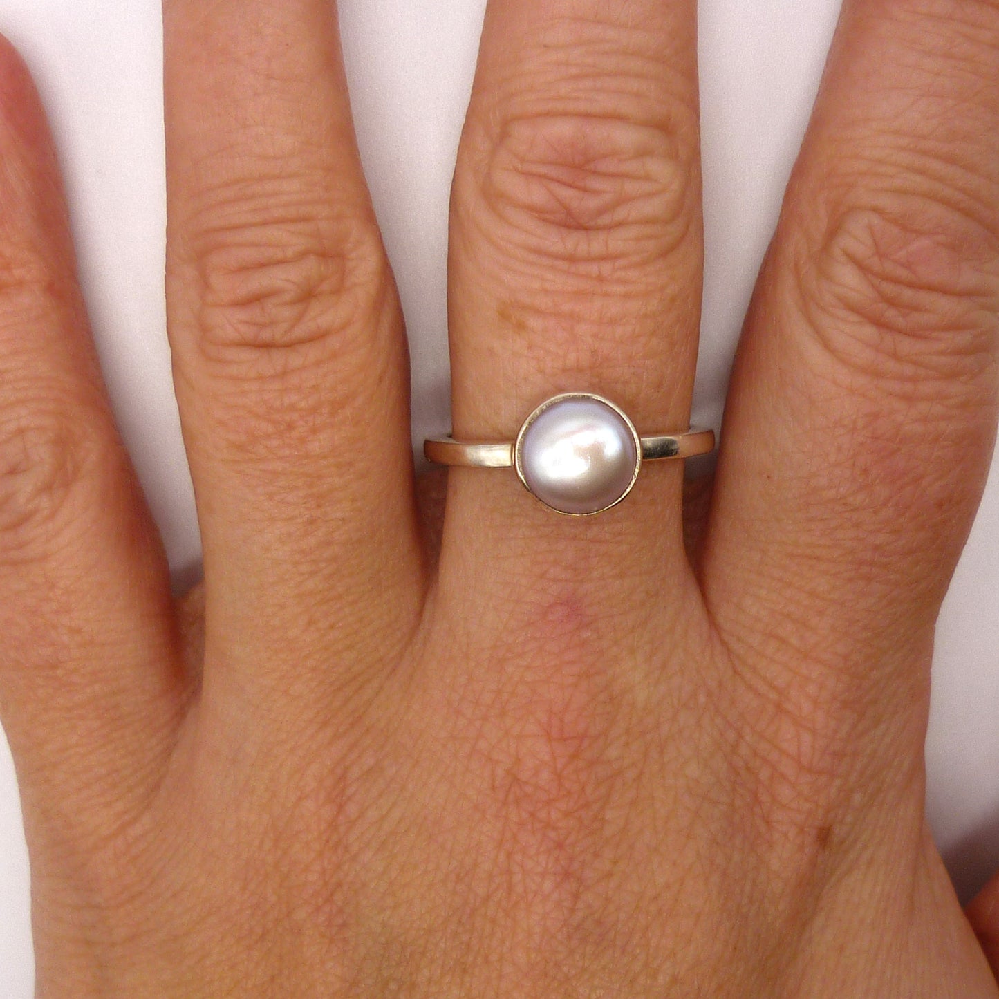 Silver Pearl Ring Size 8.25