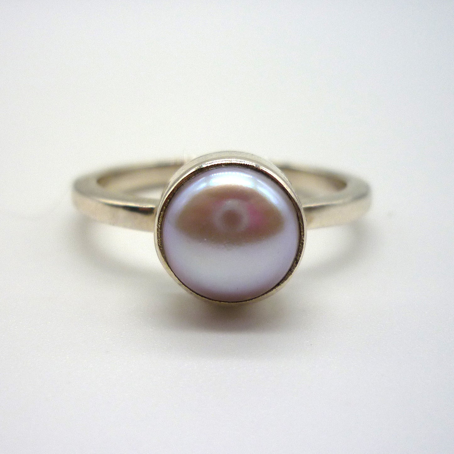 Silver Pearl Ring Size 8.25