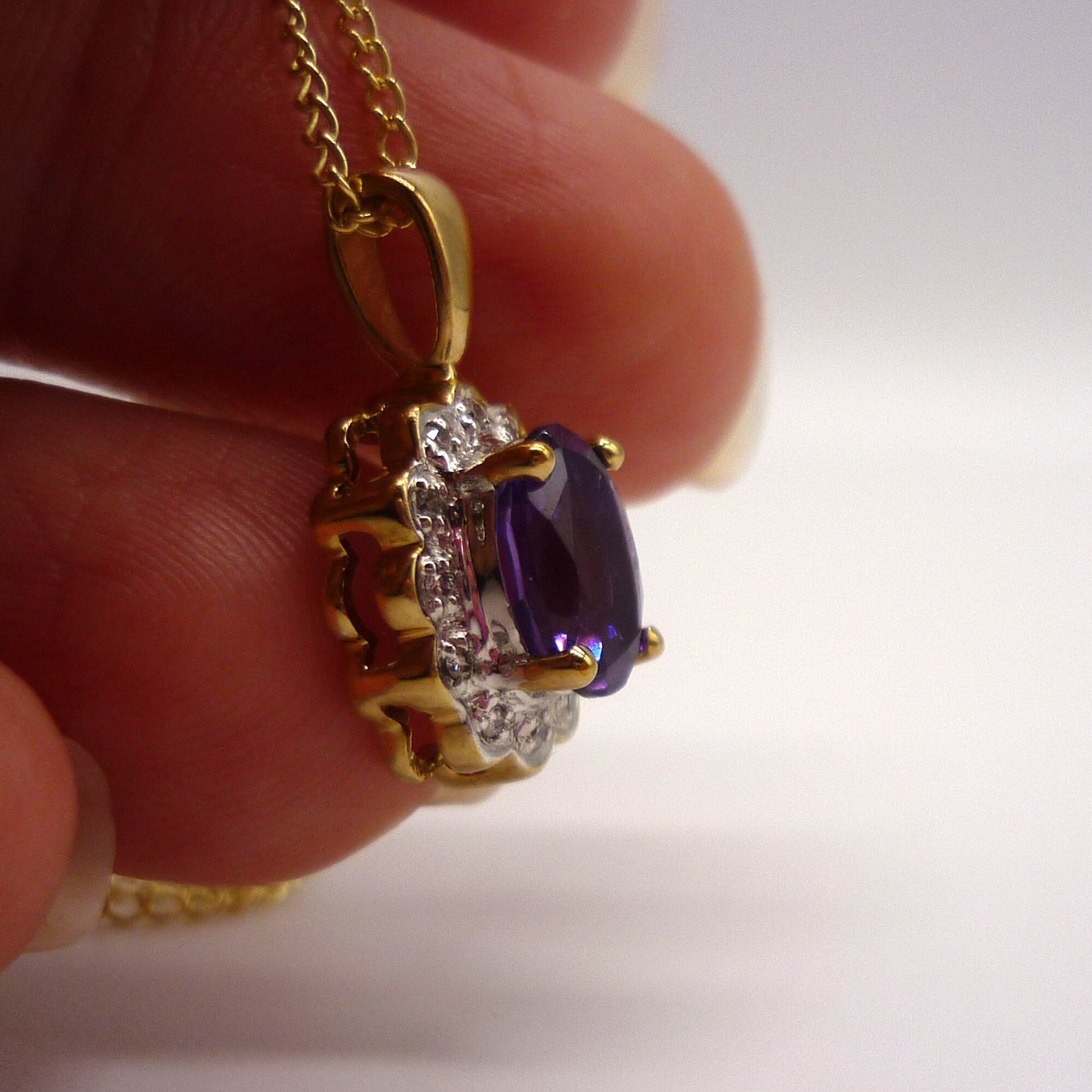 Amethyst & Diamond Halo Pendant