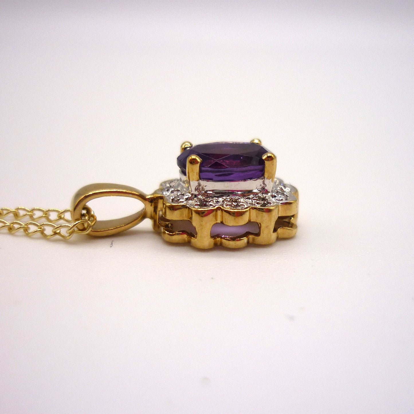 Amethyst & Diamond Halo Pendant