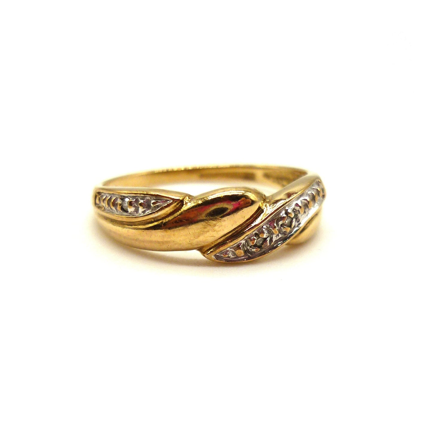 Yellow & White Gold Illusion Set Diamond Crossover Ring Size 6