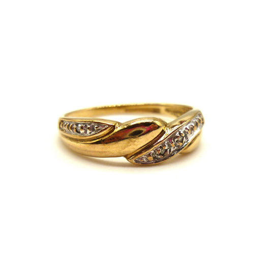 Yellow & White Gold Illusion Set Diamond Crossover Ring Size 6