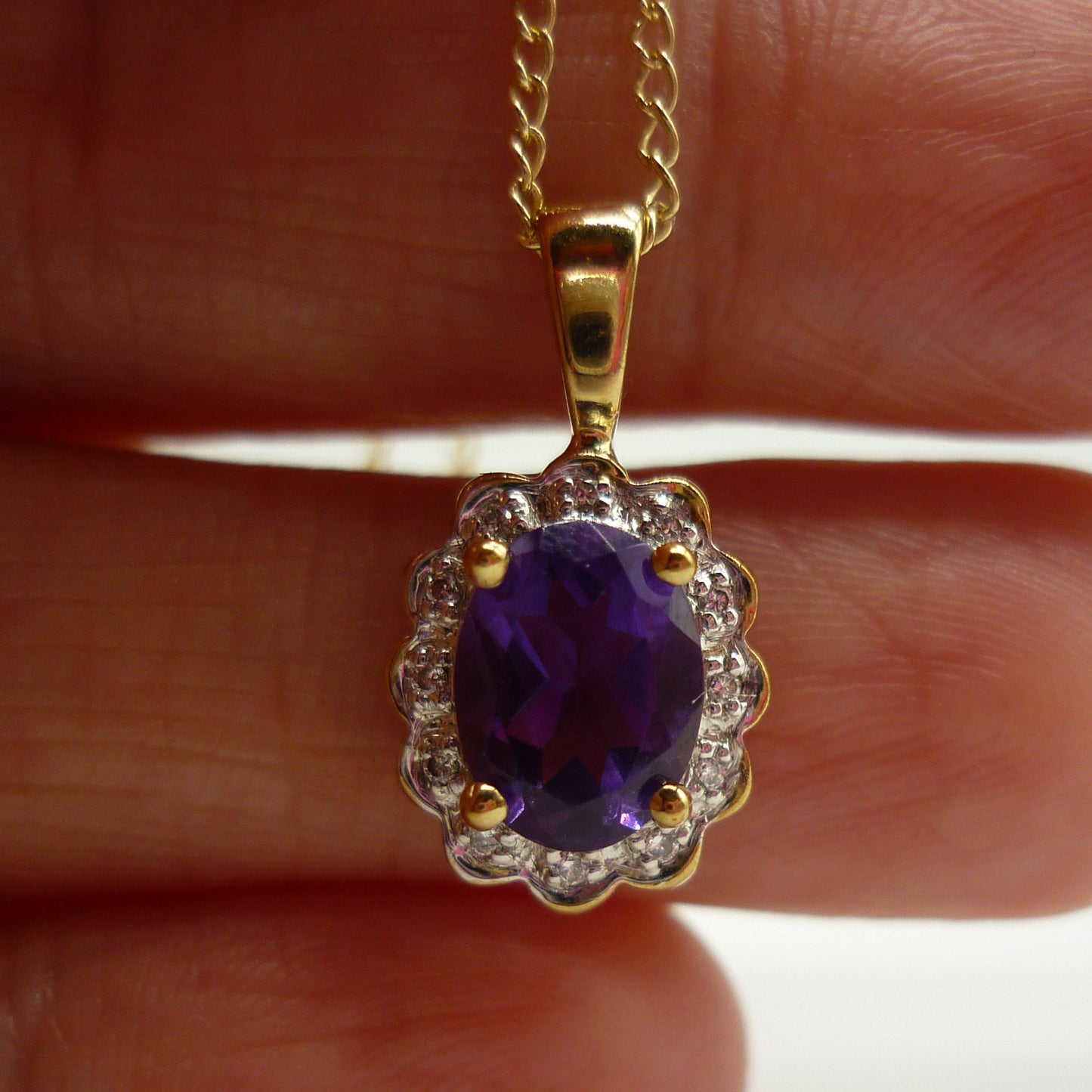 Amethyst & Diamond Halo Pendant
