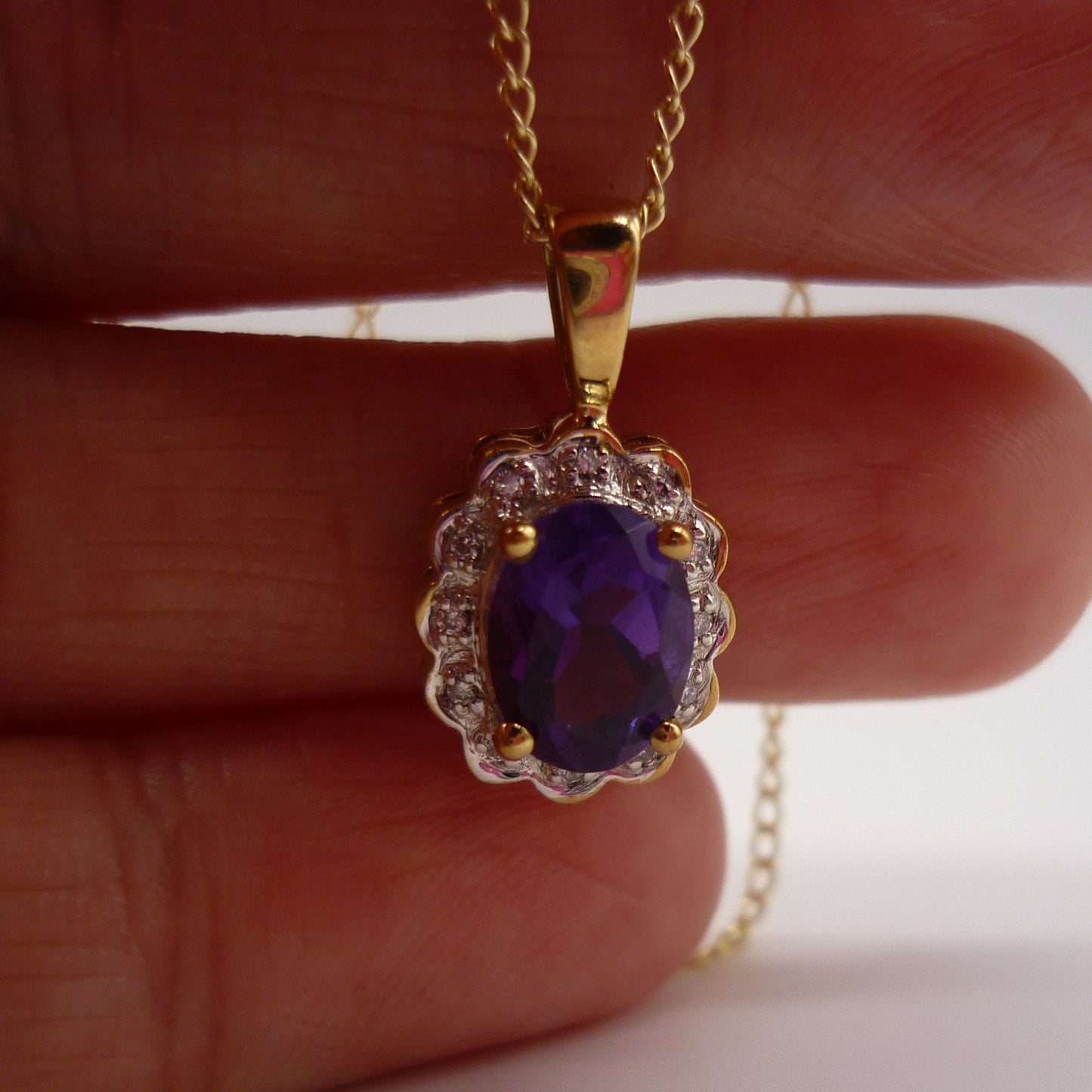Amethyst & Diamond Halo Pendant