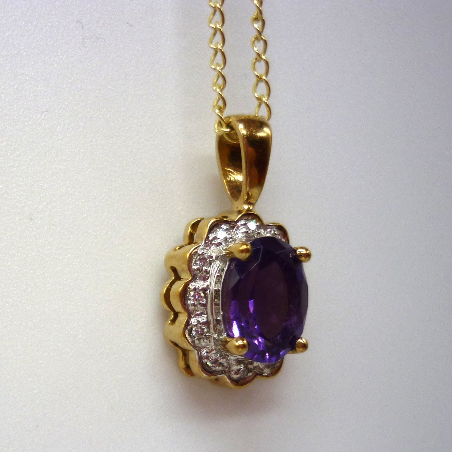 Amethyst & Diamond Halo Pendant