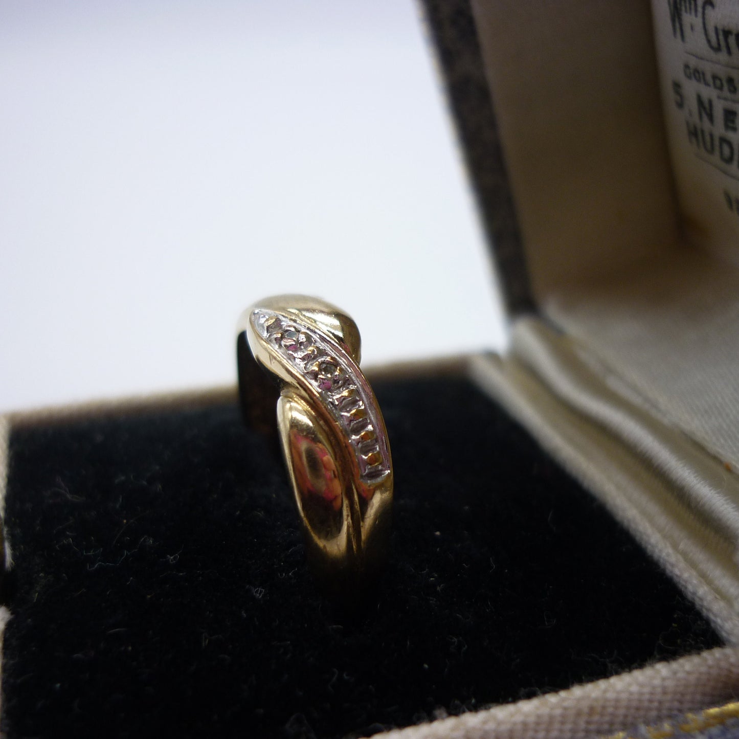 Yellow & White Gold Illusion Set Diamond Crossover Ring Size 6