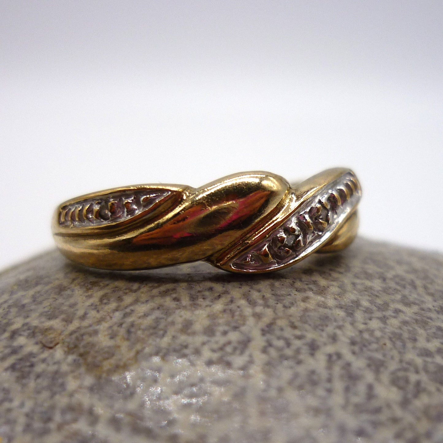 Yellow & White Gold Illusion Set Diamond Crossover Ring Size 6