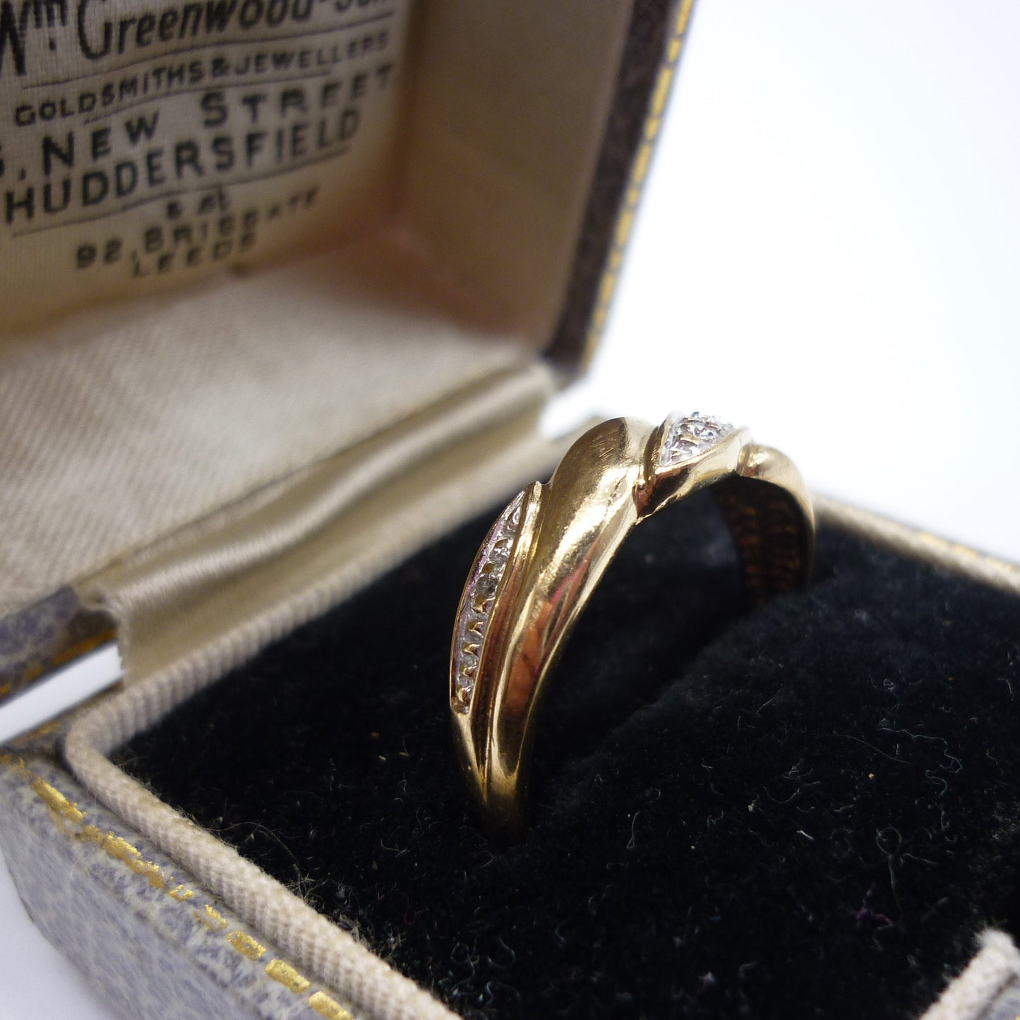 Yellow & White Gold Illusion Set Diamond Crossover Ring Size 6