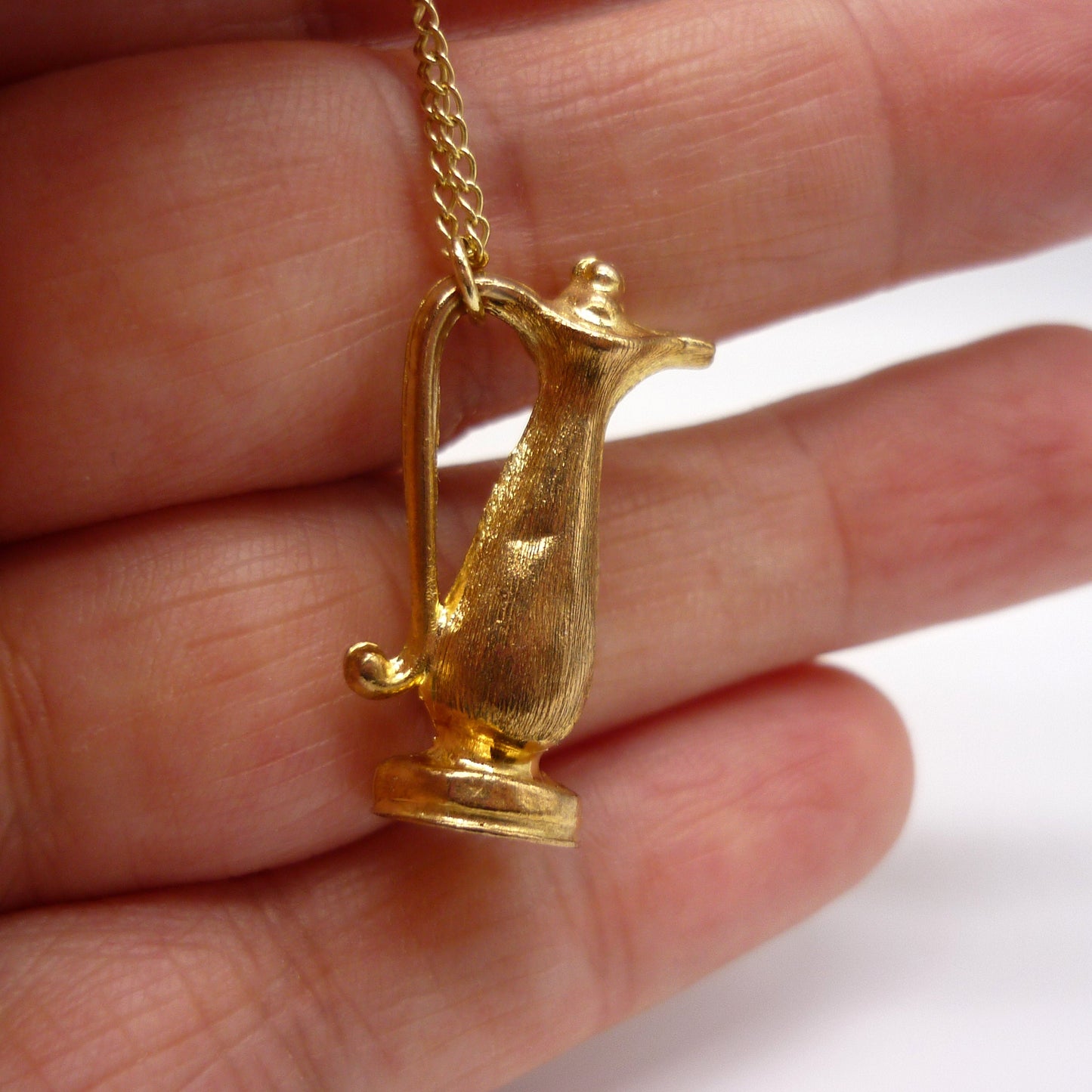 Vintage Little Gold Jug Charm Necklace, Arabic Oil Bottle Pendant