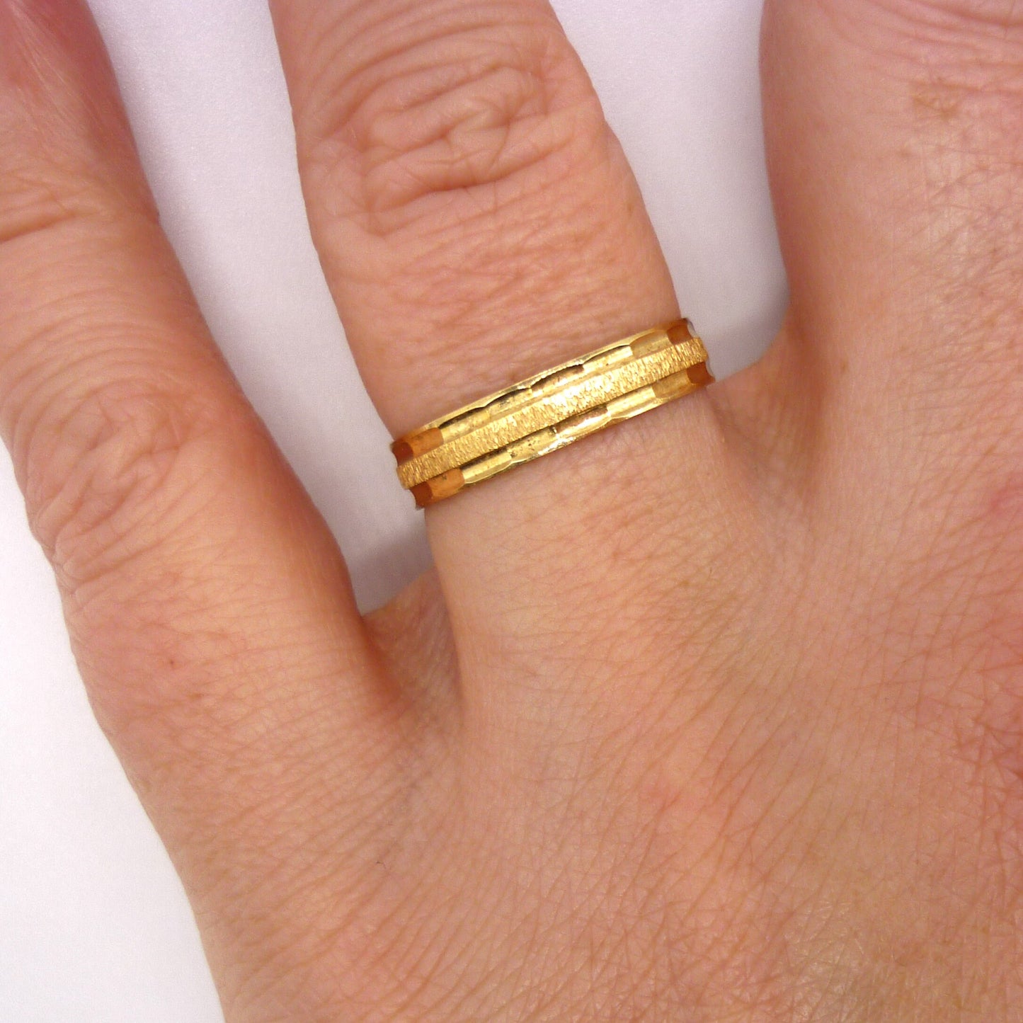 Textured Wedding Band, 18ct Gold Ring Size 6.25
