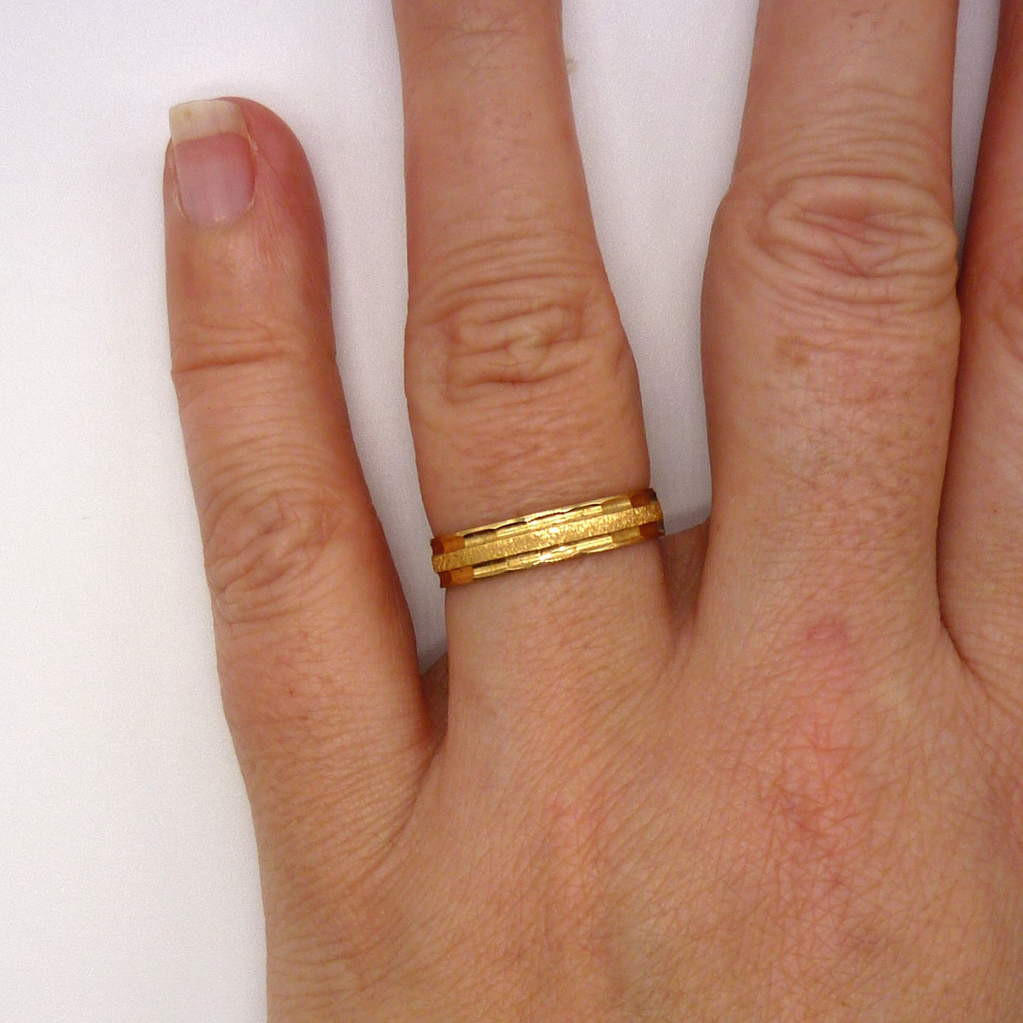 Textured Wedding Band, 18ct Gold Ring Size 6.25