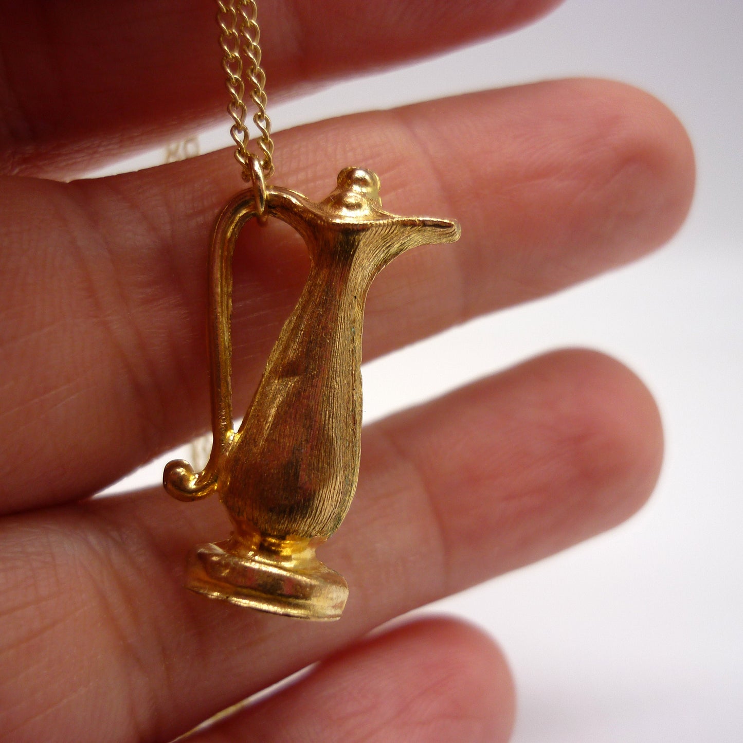 Vintage Little Gold Jug Charm Necklace, Arabic Oil Bottle Pendant