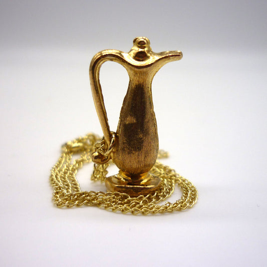 Vintage Little Gold Jug Charm Necklace, Arabic Oil Bottle Pendant