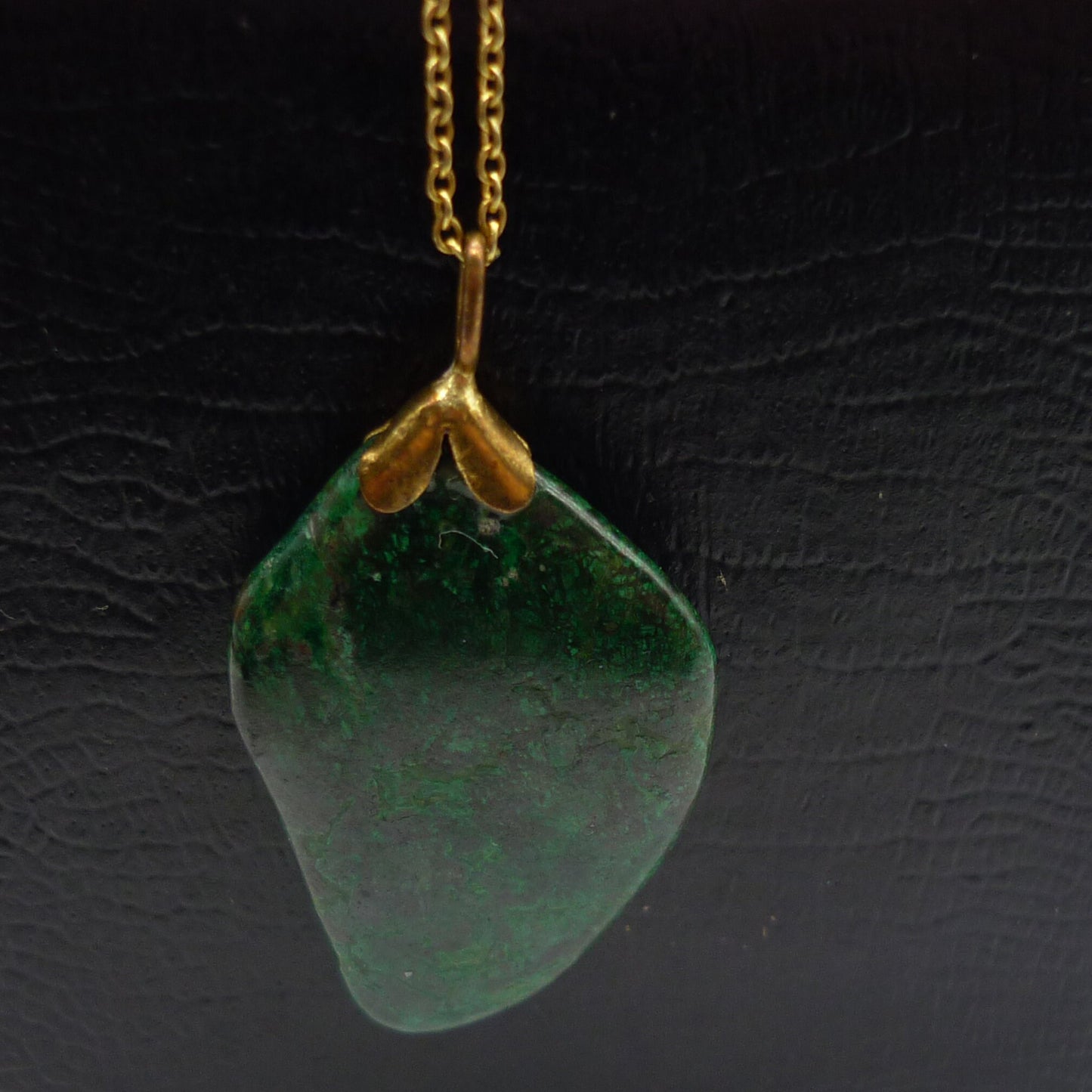 Dark Green Amazonite Pendant on Rolled Gold Chain