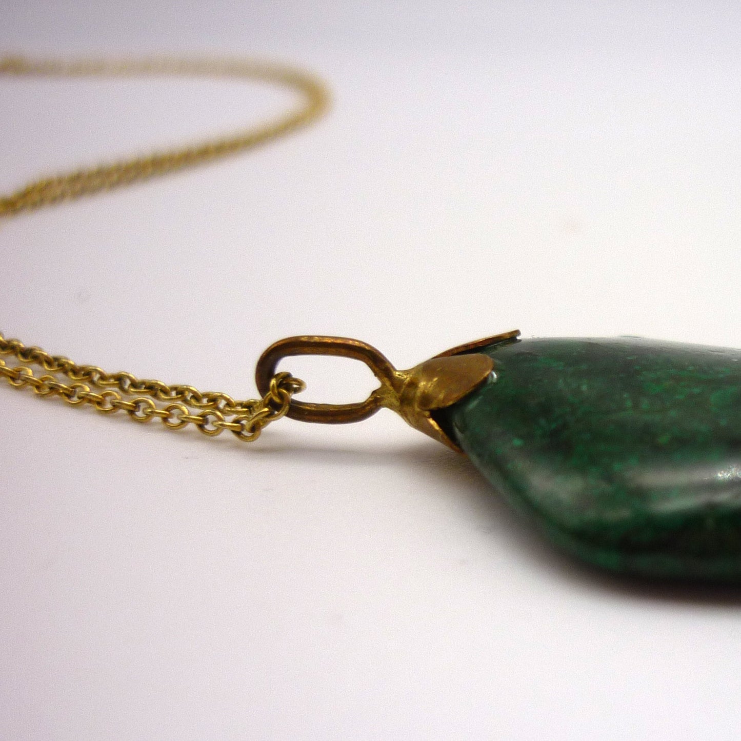 Dark Green Amazonite Pendant on Rolled Gold Chain