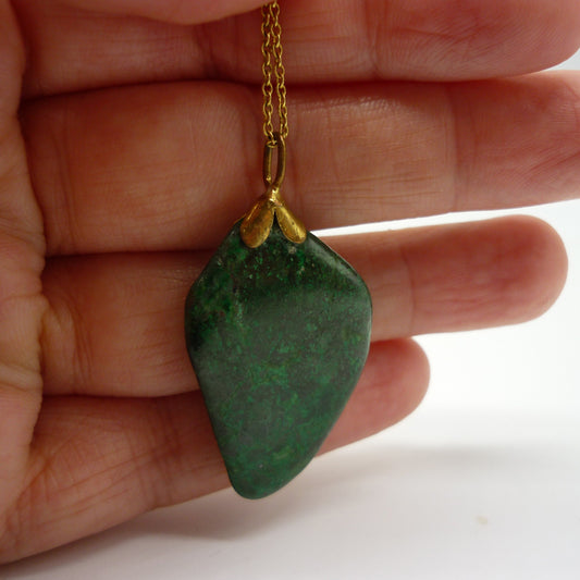 Dark Green Amazonite Pendant on Rolled Gold Chain