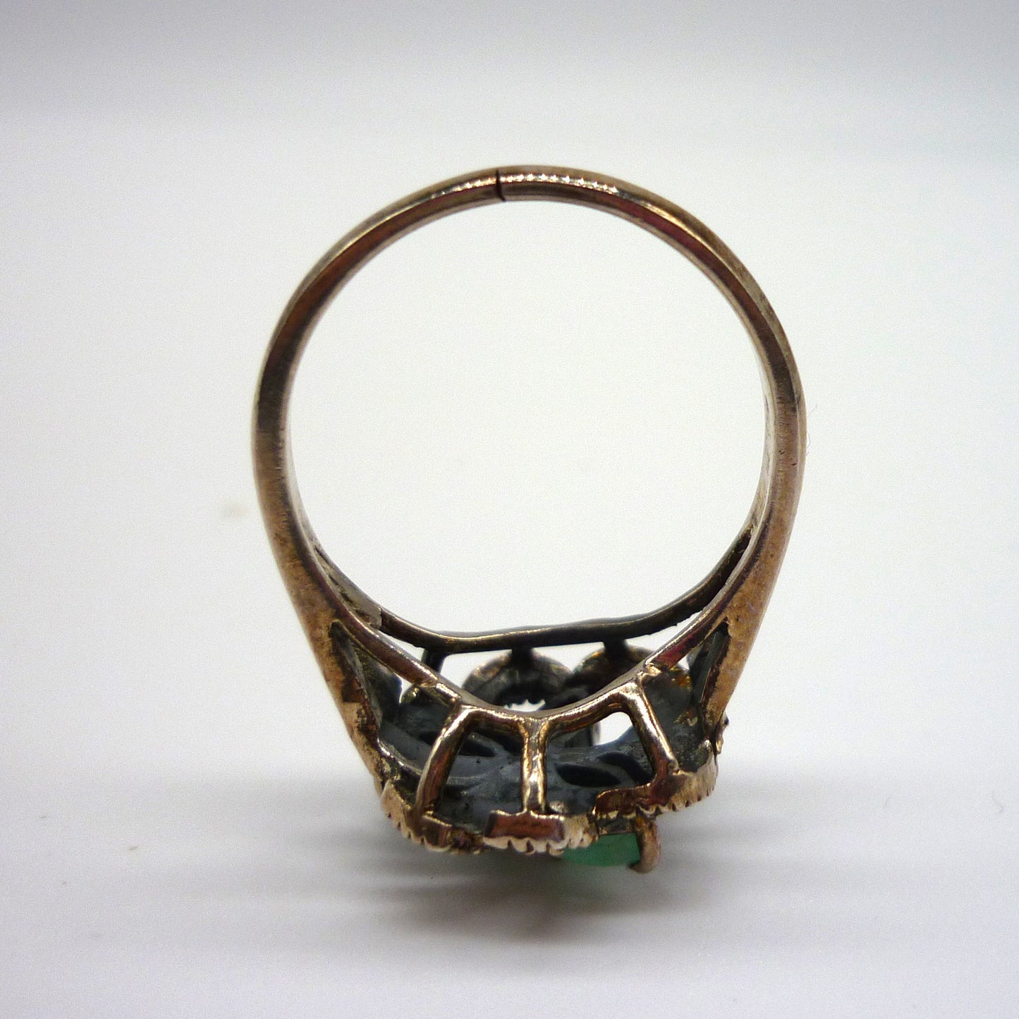 Green Stone & Marcasite Silver Ring