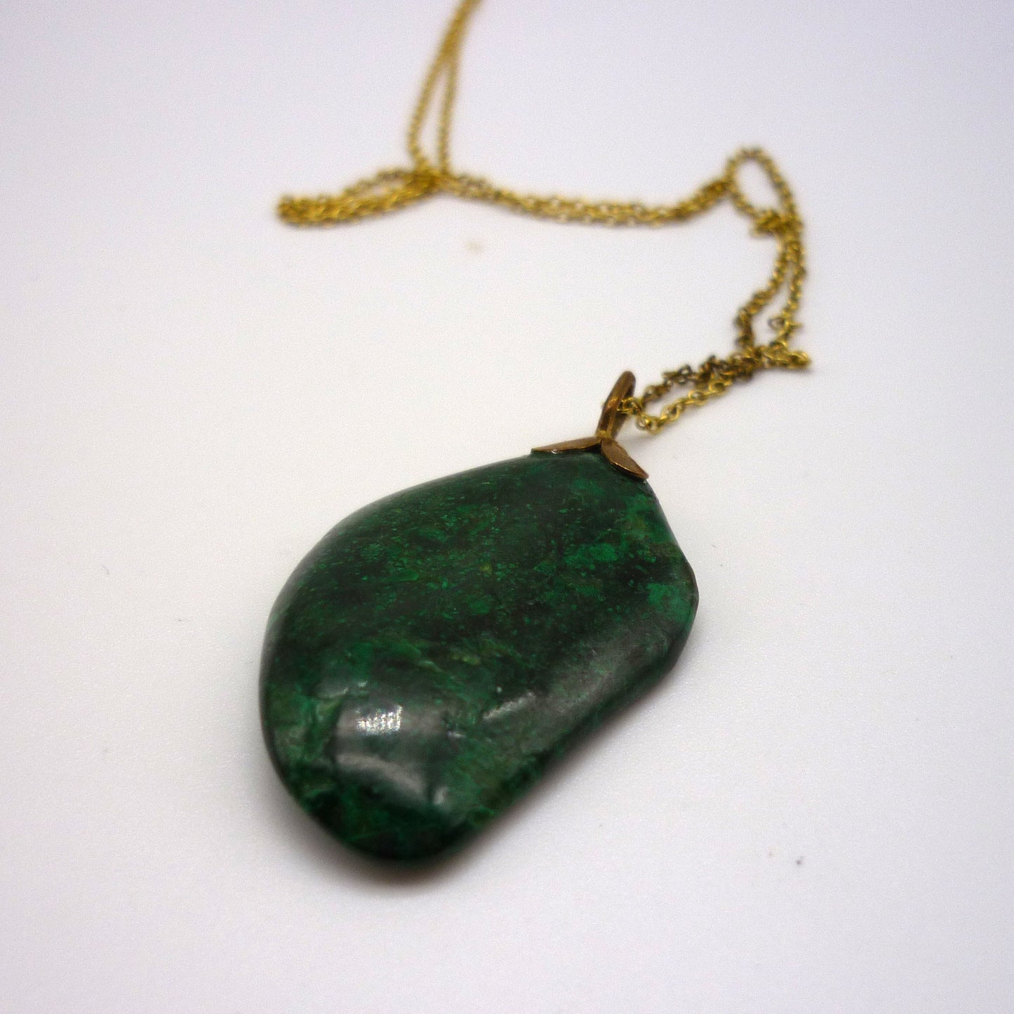 Dark Green Amazonite Pendant on Rolled Gold Chain