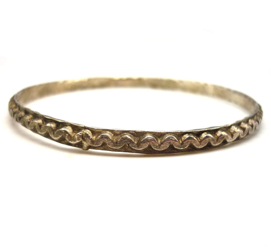 Antique Silver Stack Bangle with Wavy Textured Pattern