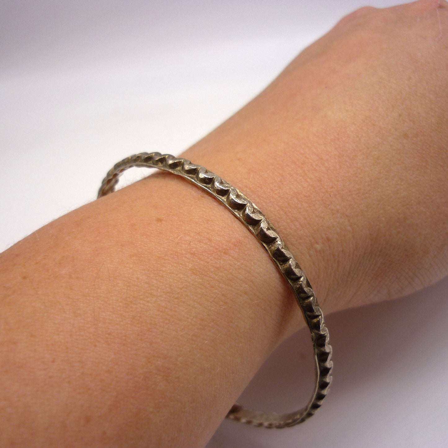 Antique Silver Stack Bangle with Wavy Textured Pattern