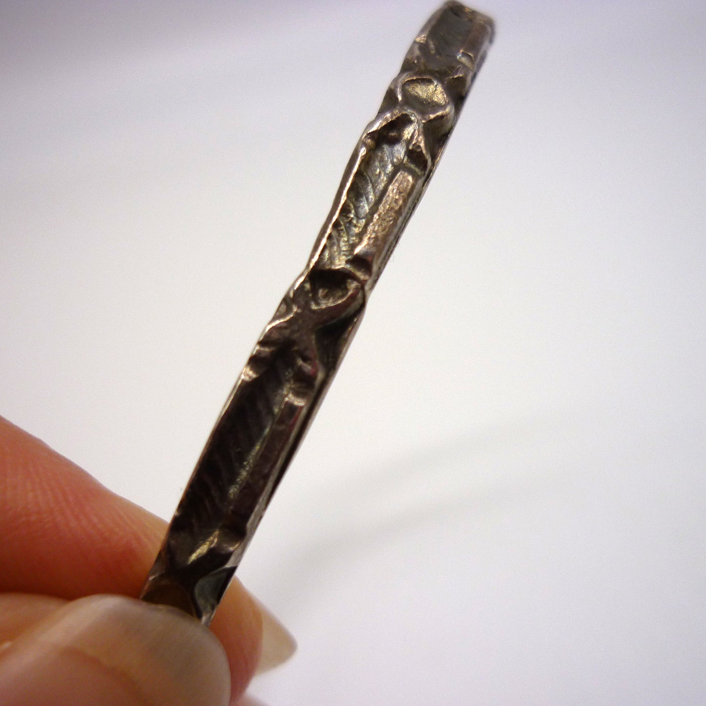 Antique Silver Bangle with Geometric Pattern, Thin Stacking Bracelet