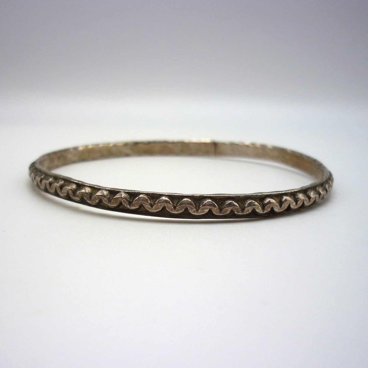 Antique Silver Stack Bangle with Wavy Textured Pattern