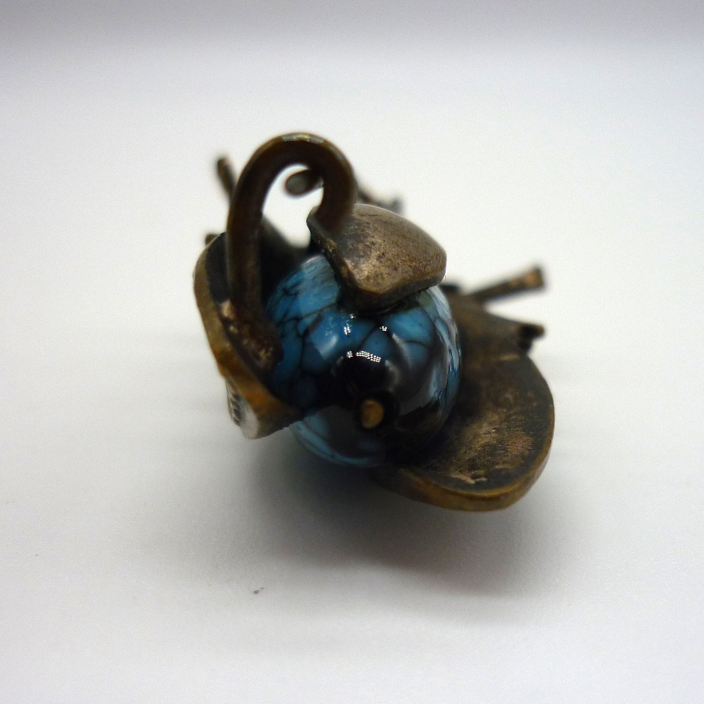 Antique Cicada Brooch, Turquoise Insect Pin