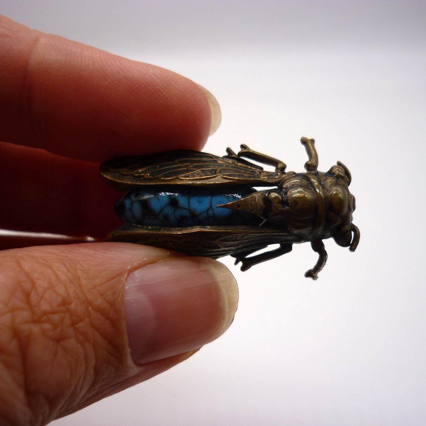 Antique Cicada Brooch, Turquoise Insect Pin