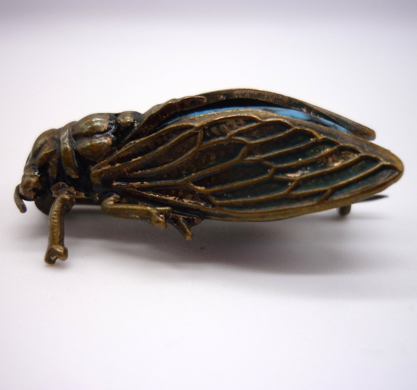 Antique Cicada Brooch, Turquoise Insect Pin
