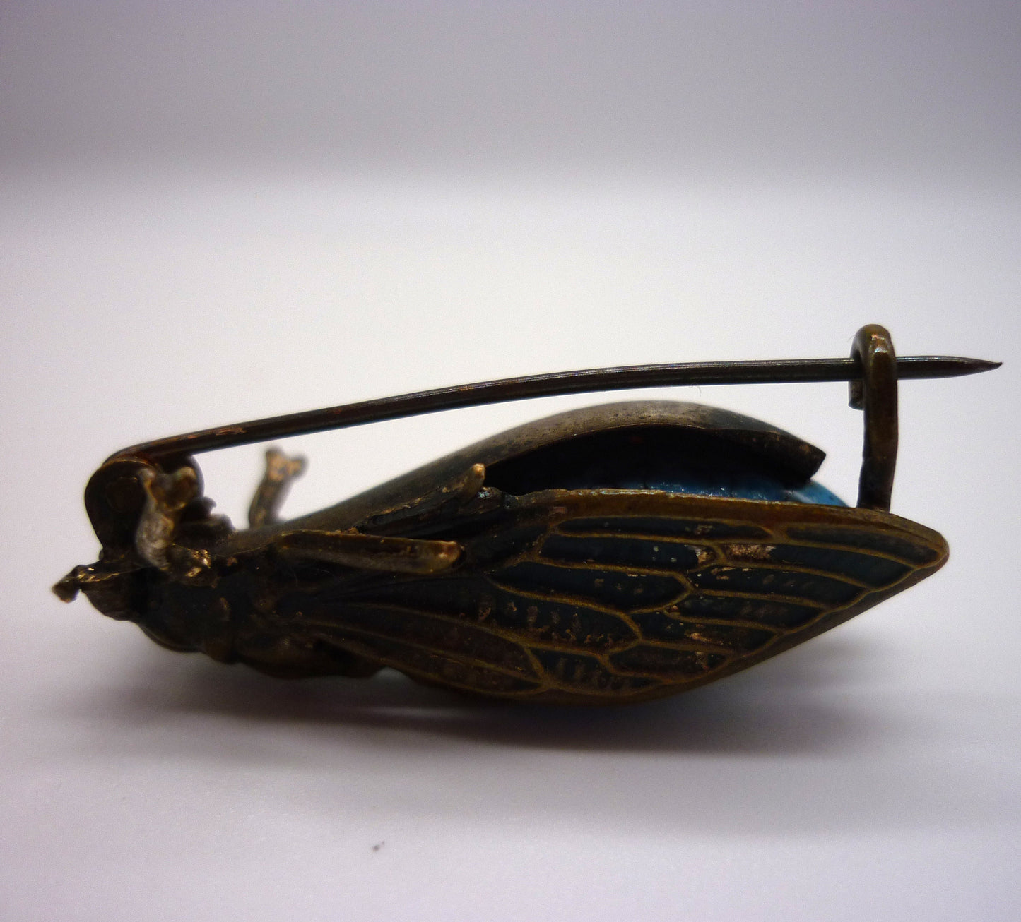 Antique Cicada Brooch, Turquoise Insect Pin
