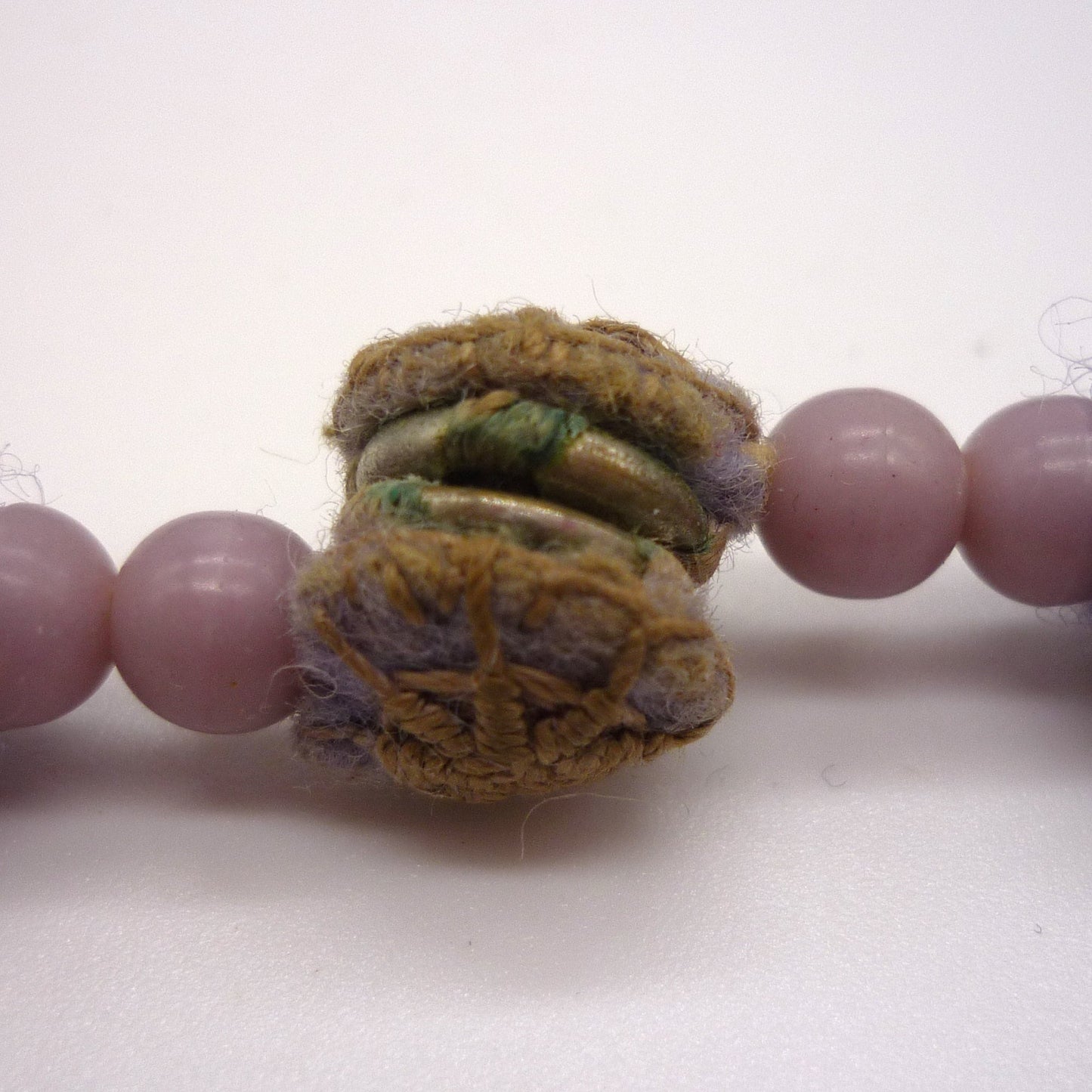 Unusual Vintage Fabric Bead Necklace with Popper Closure