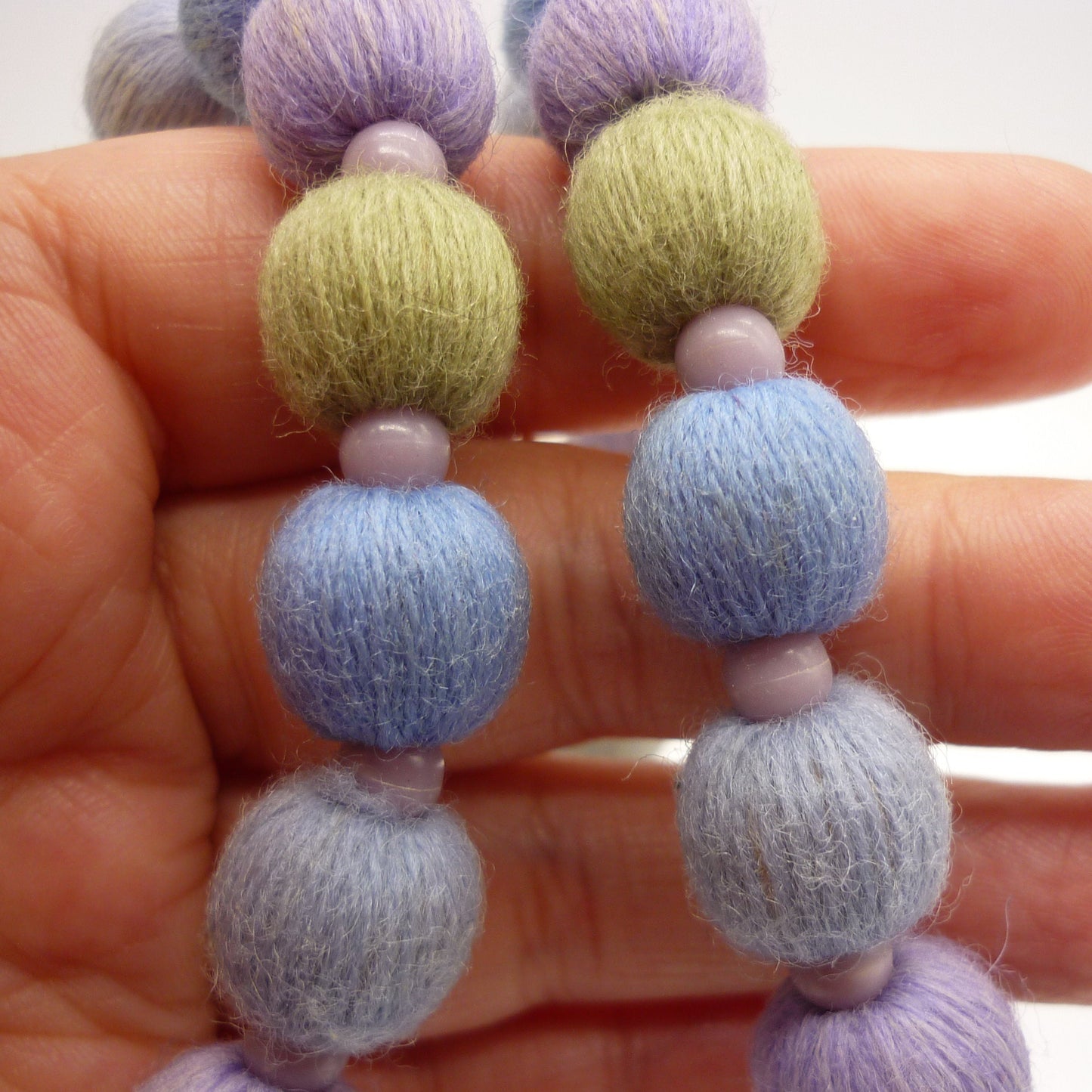 Unusual Vintage Fabric Bead Necklace with Popper Closure