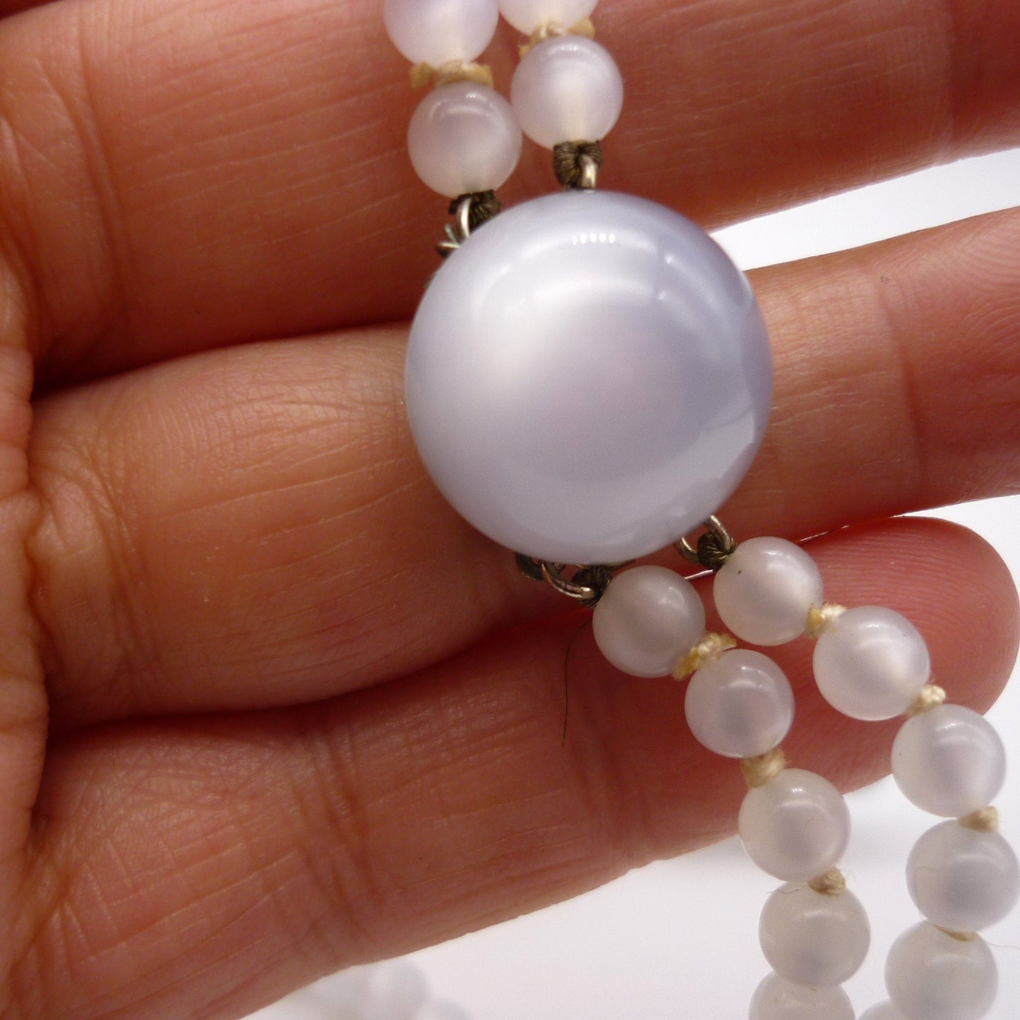 Vintage Double Strand White Plastic Beaded Necklace