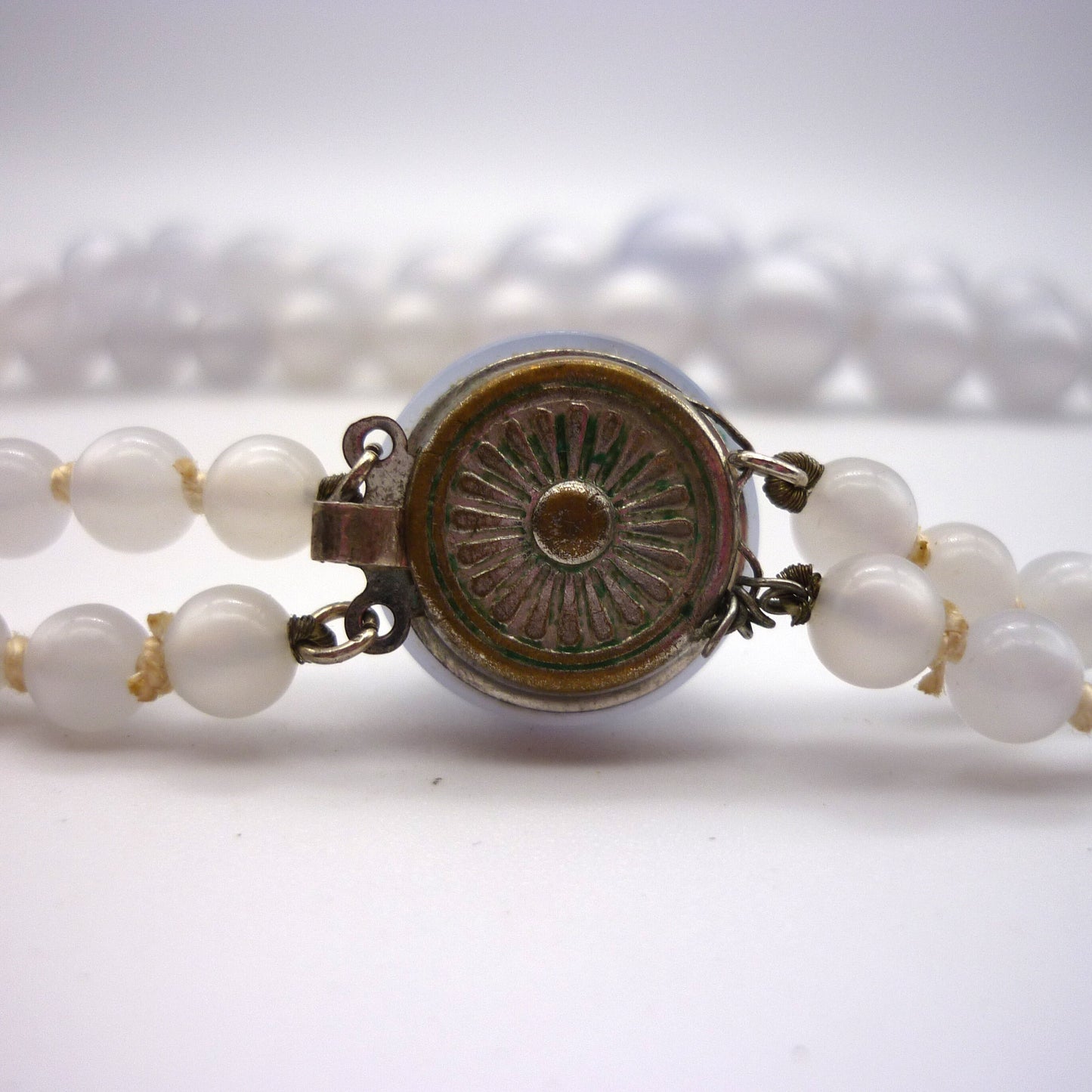 Vintage Double Strand White Plastic Beaded Necklace