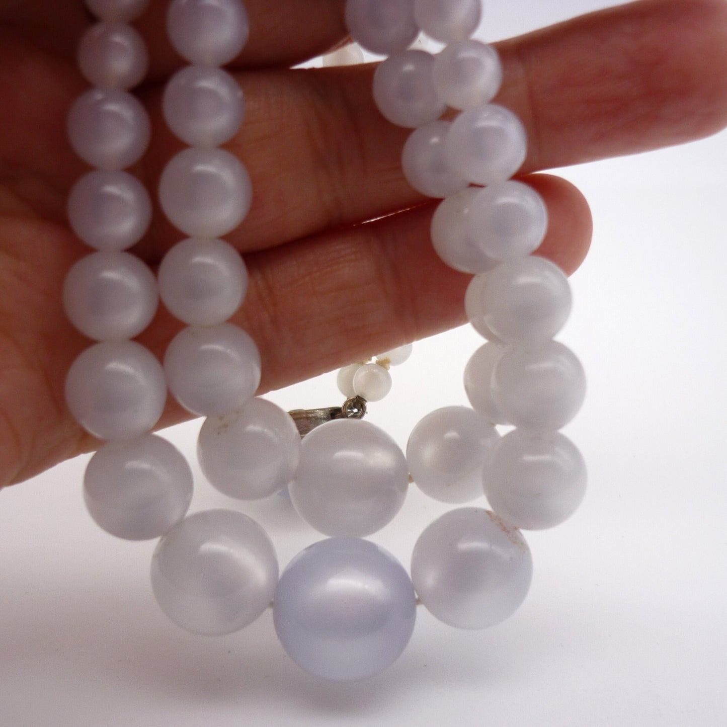 Vintage Double Strand White Plastic Beaded Necklace