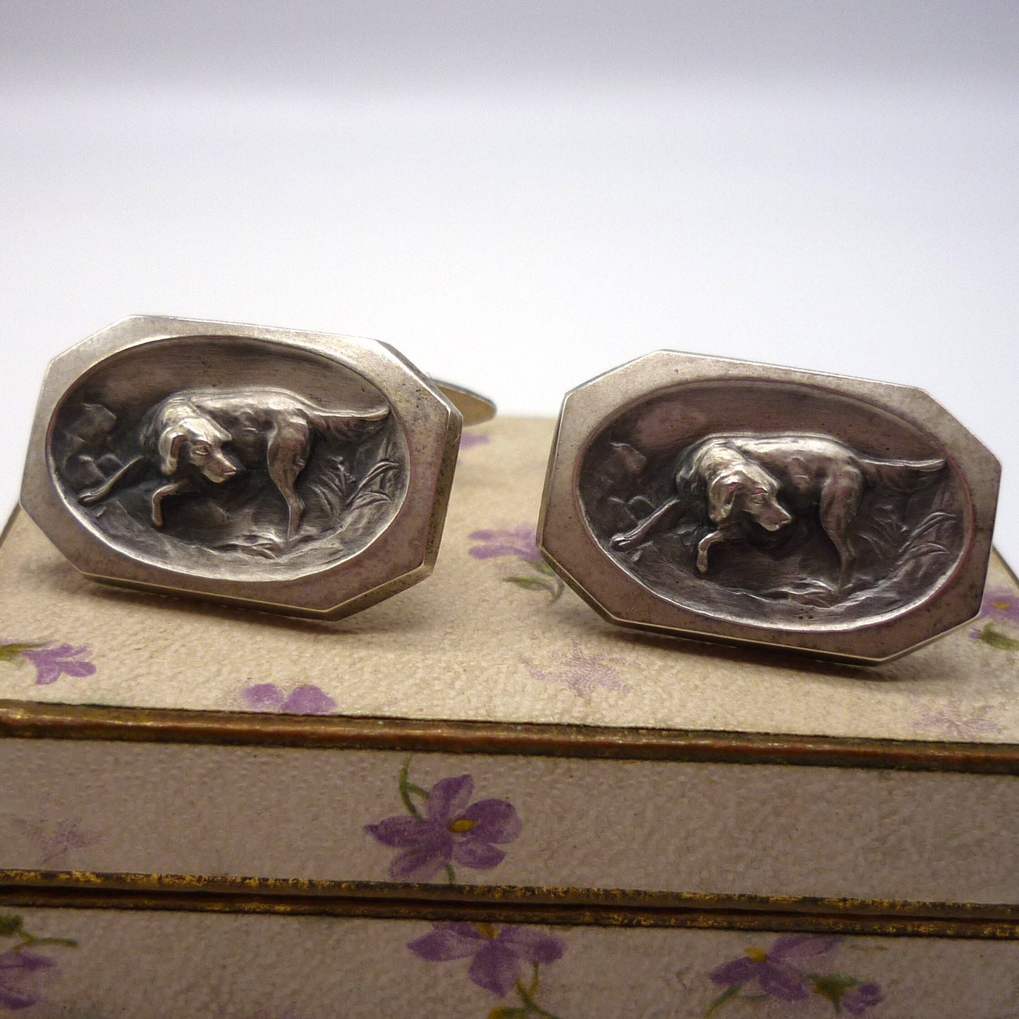 Antique German Silver Bloodhound Cufflinks by Gebrüder Falk, Pforzheim
