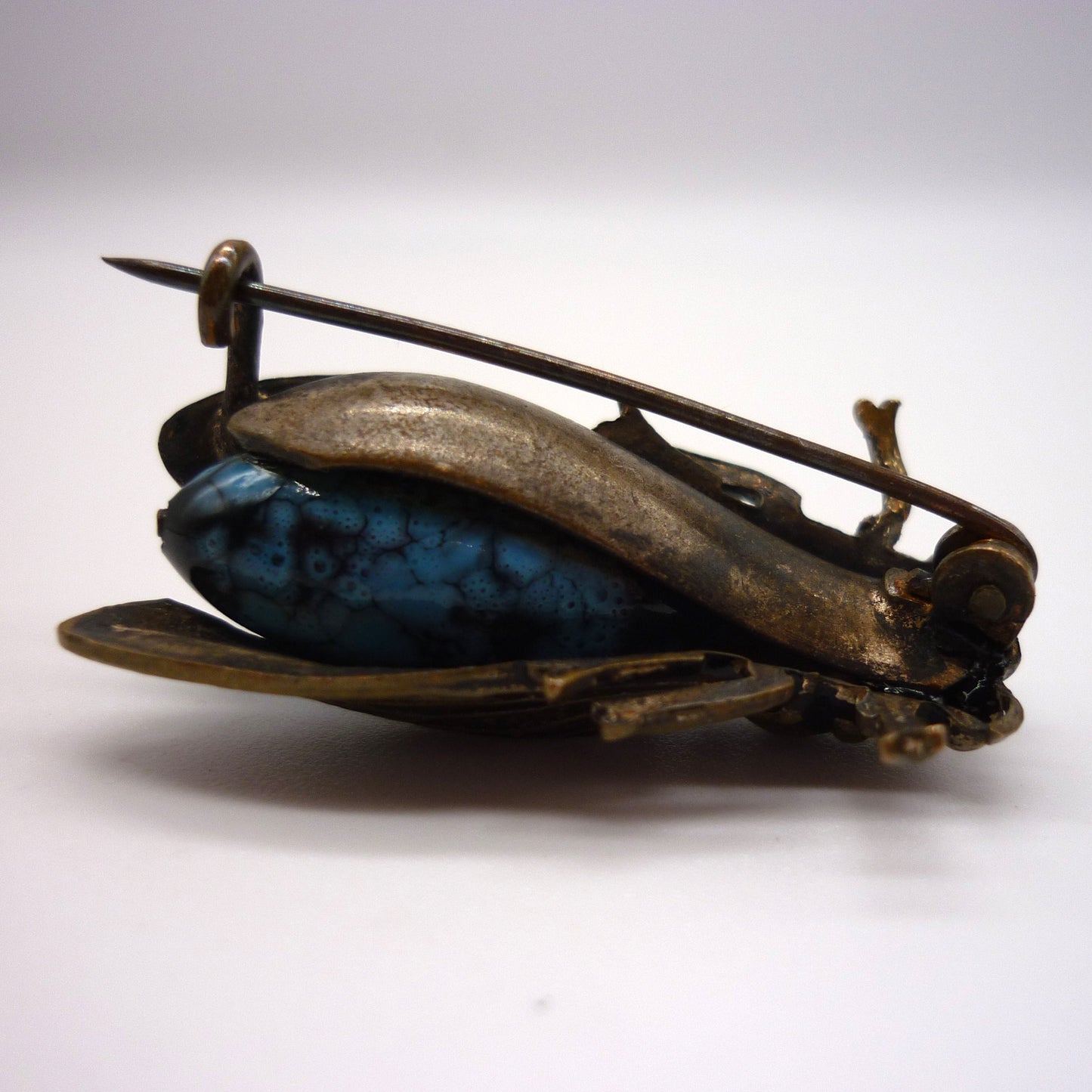 Antique Cicada Brooch, Turquoise Insect Pin