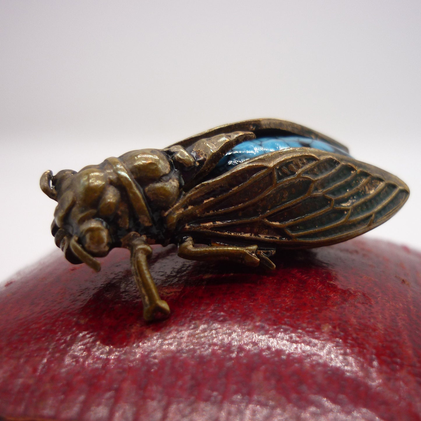 Antique Cicada Brooch, Turquoise Insect Pin