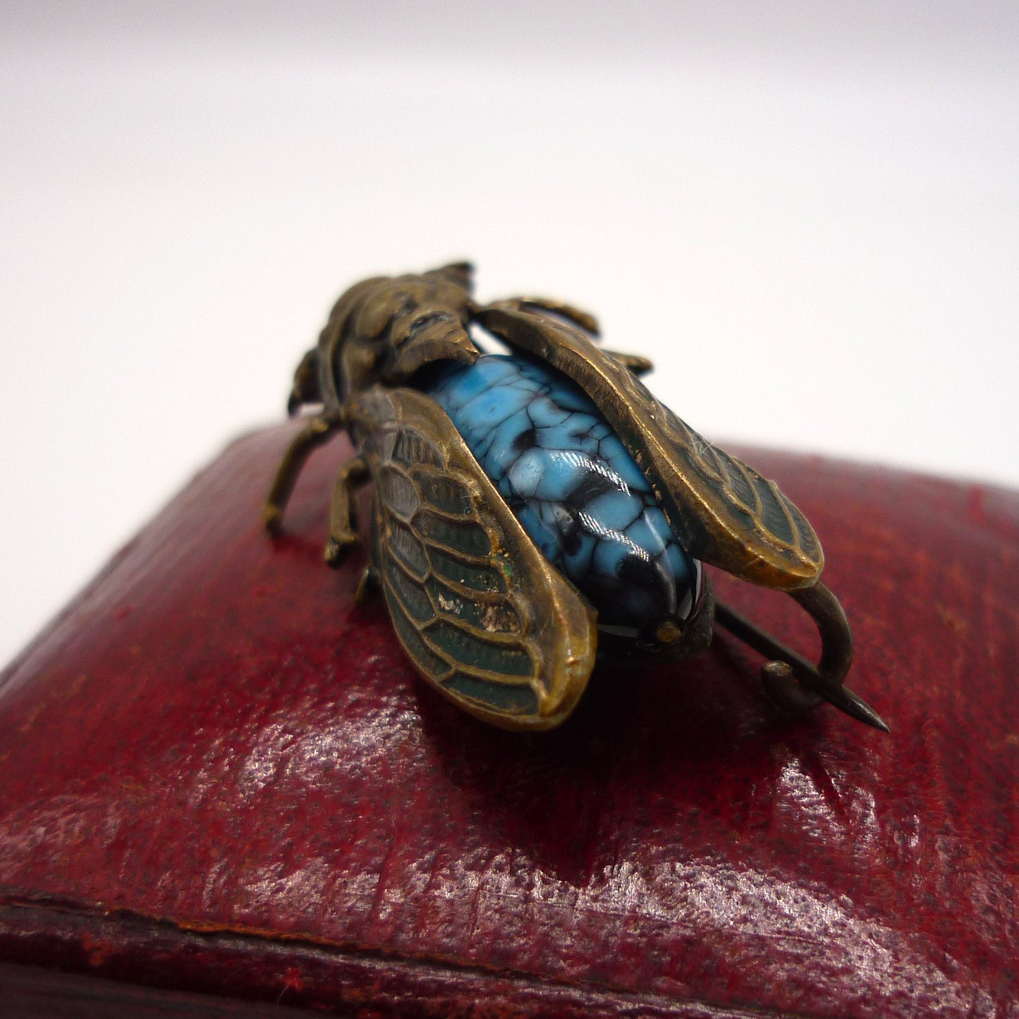 Antique Cicada Brooch, Turquoise Insect Pin