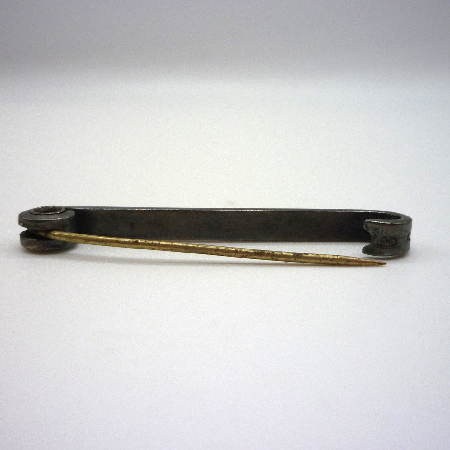Edwardian Silver Bar Brooch with Green Enamel Woven Patterned Panel