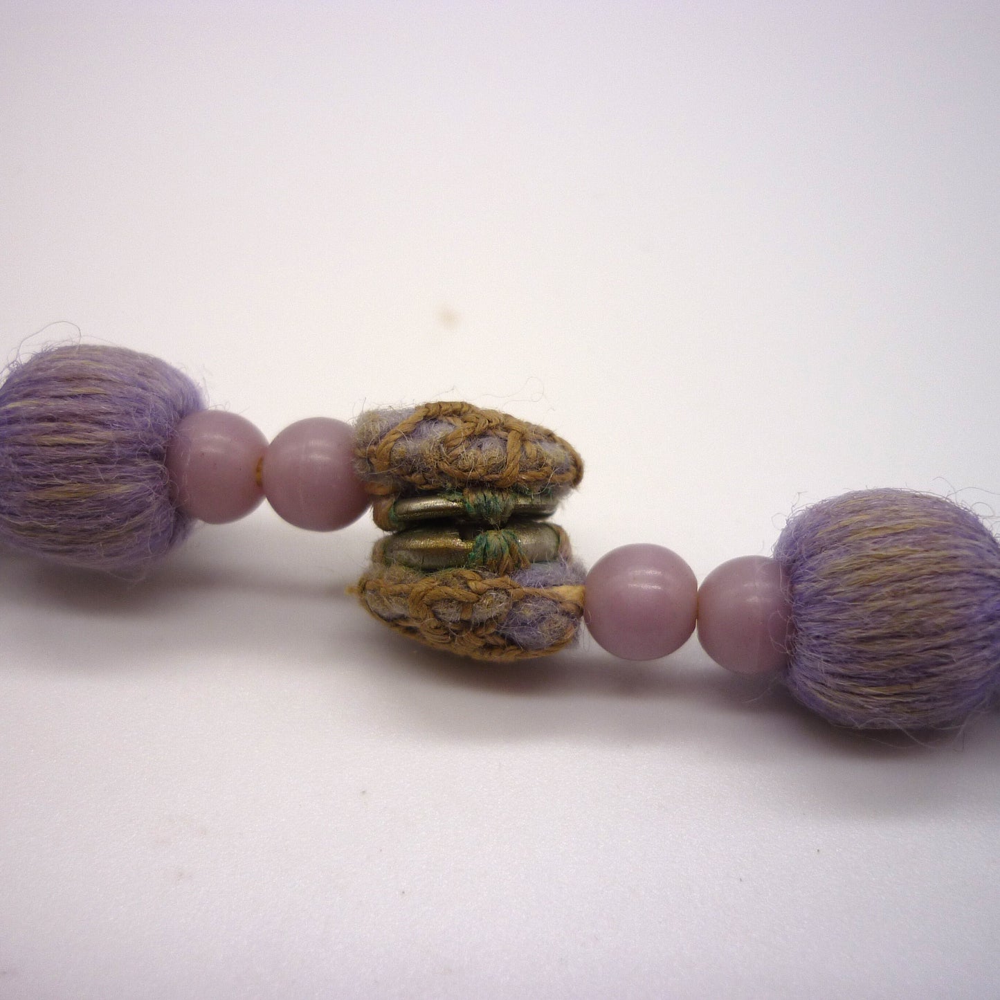 Unusual Vintage Fabric Bead Necklace with Popper Closure