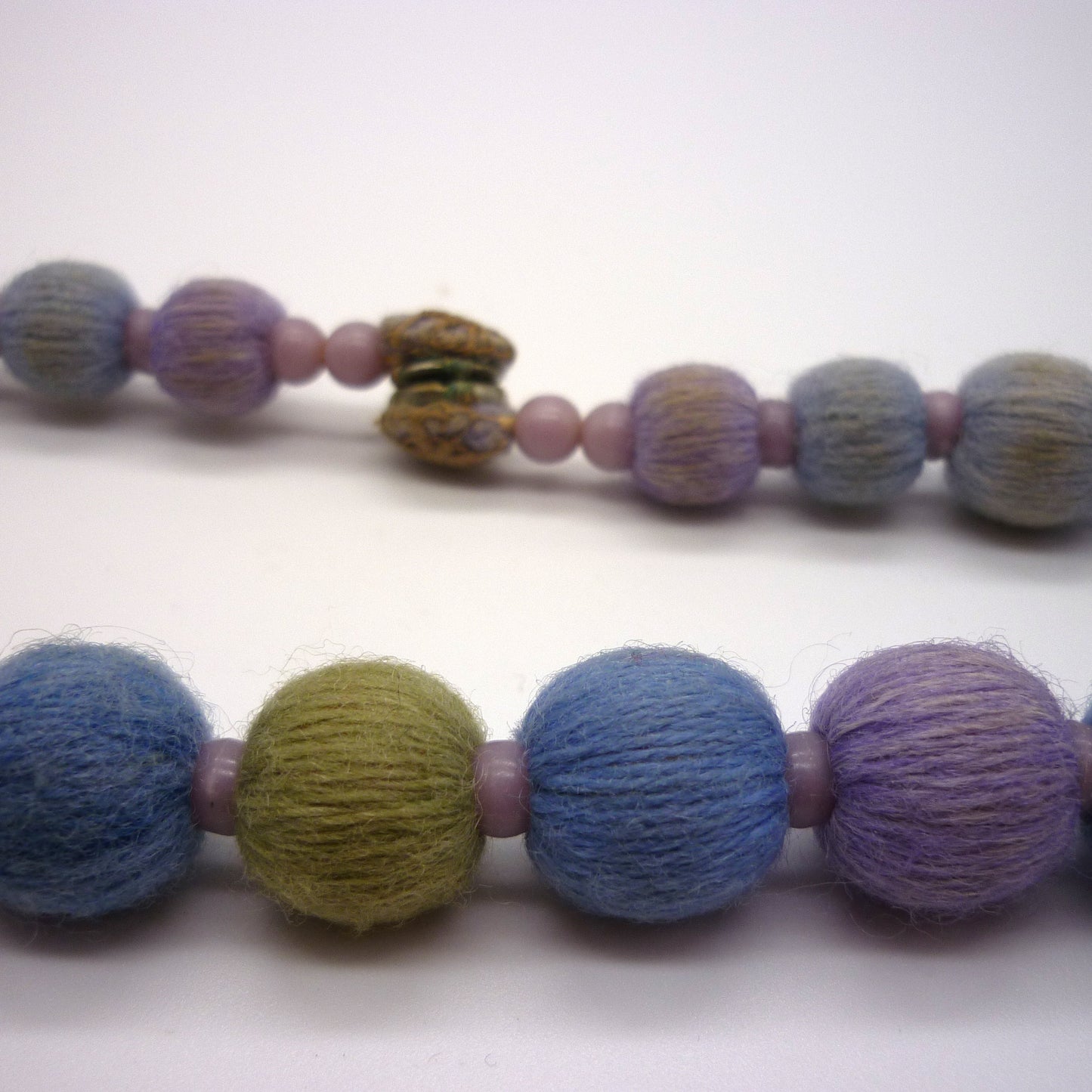 Unusual Vintage Fabric Bead Necklace with Popper Closure