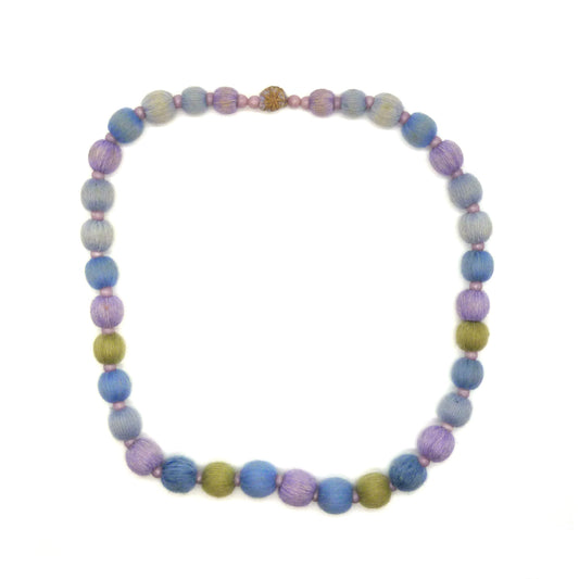 Unusual Vintage Fabric Bead Necklace with Popper Closure