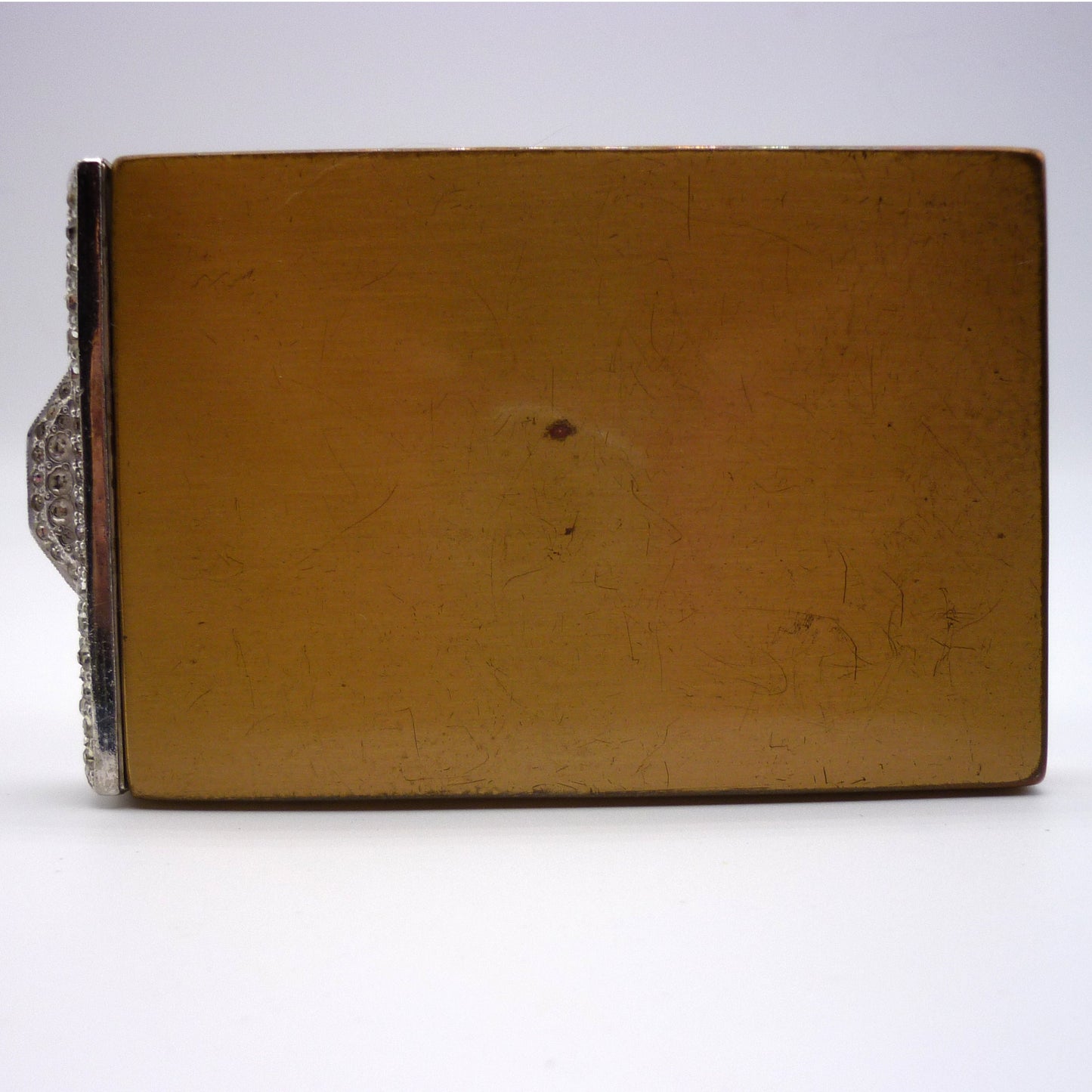 Vintage Gold Tone Powder Compact and Mirror with Rhinestone Catch