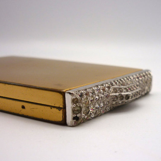 Vintage Gold Tone Powder Compact and Mirror with Rhinestone Catch