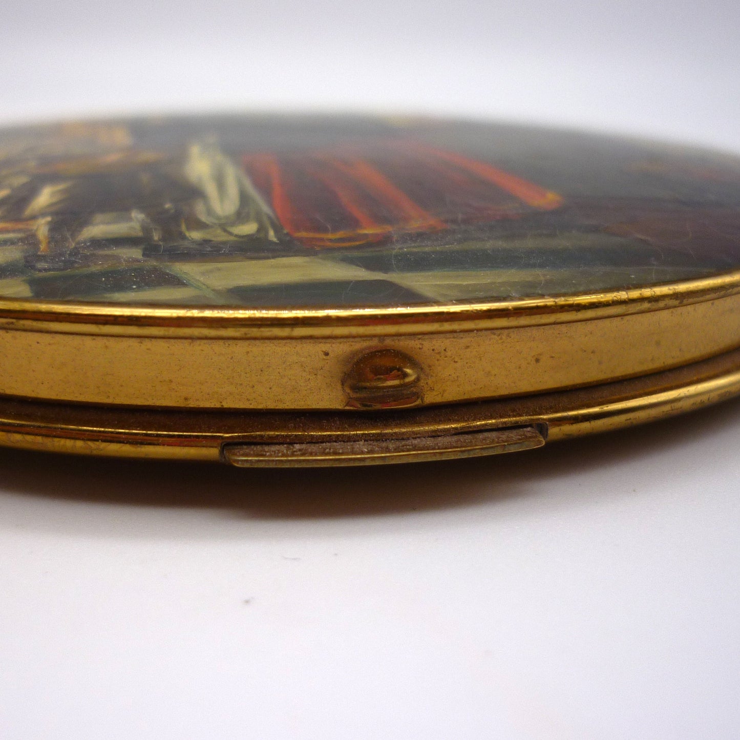 Vintage Stratton Compact: Hand Painted Lid, Floral Inner Lid